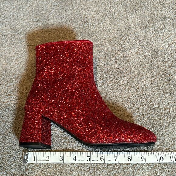 Women’s Red Glitter Covered Sparkly Chunky Heeled Boots Size 7.5 NEW - Picture 12 of 13